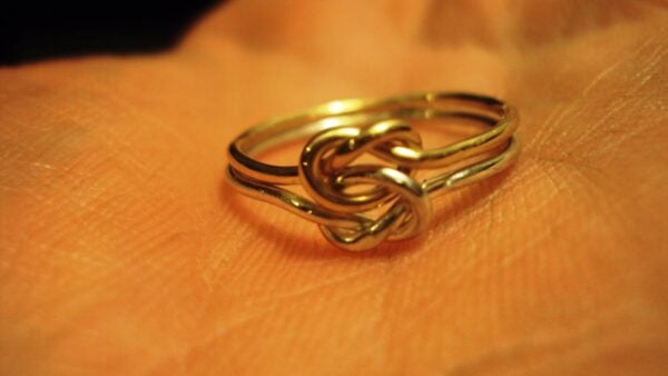 Love knot ring Argentium 940 silver and 14kt gold filled two tone - Image 3