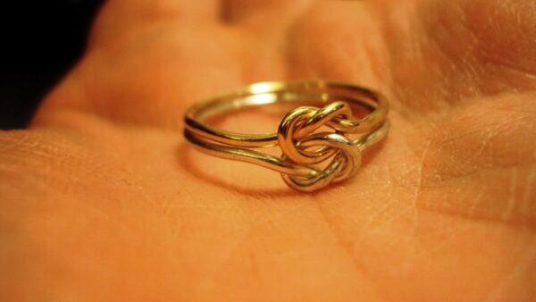 Love knot ring Argentium 940 silver and 14kt gold filled two tone