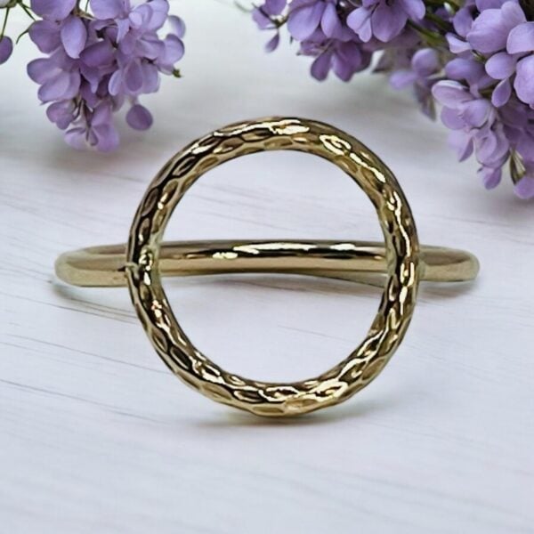 Gold faceted circle and plain band ring, simple, classy, durable, sparkling handmade - Image 2