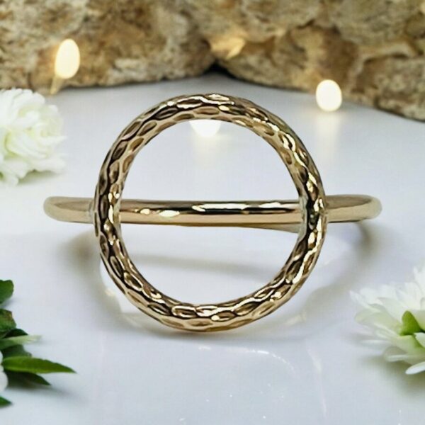 Gold faceted circle and plain band ring, simple, classy, durable, sparkling handmade