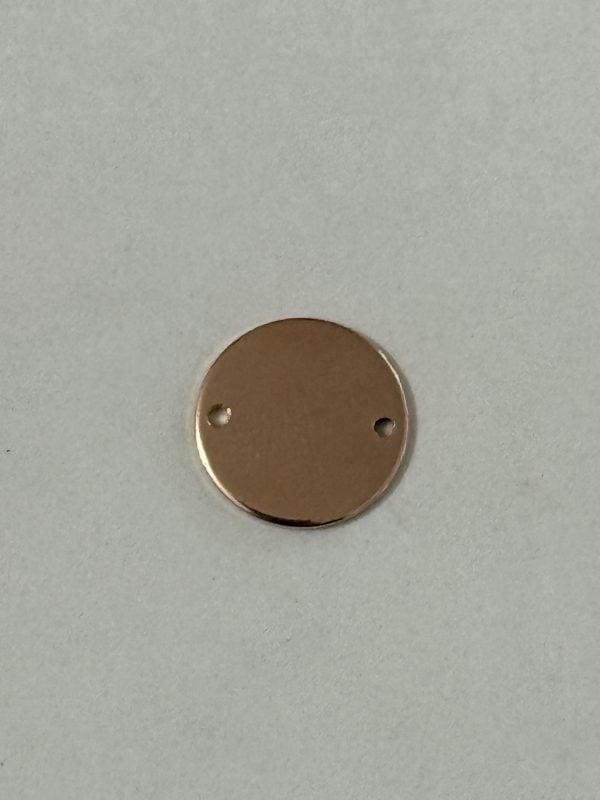 1/2" or 12.7mm Rose Gold Fill 2 hole disc, jewelry tag, round stamping blanks, 20g thick