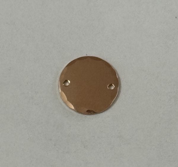 9/16" or 14.3mm Rose Gold Fill 2 hole hammered disc, jewelry tag, round stamping blanks, 20g thick